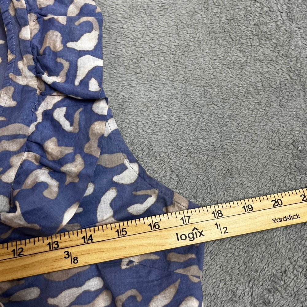 Ann Taylor Blue Leopard Print Ruffle Sleeveless Button Down Cotton Blouse Size 6 - Picture 4 of 7